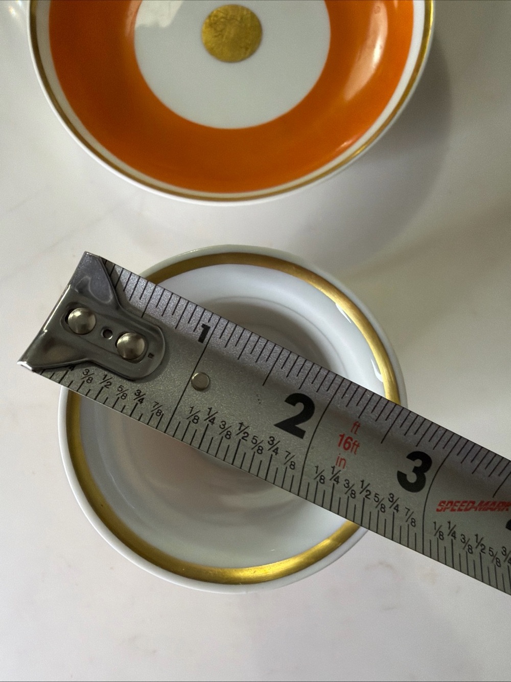 Limoges France 3 legged cup with saucer, orange and gold - Picture 6 of 7